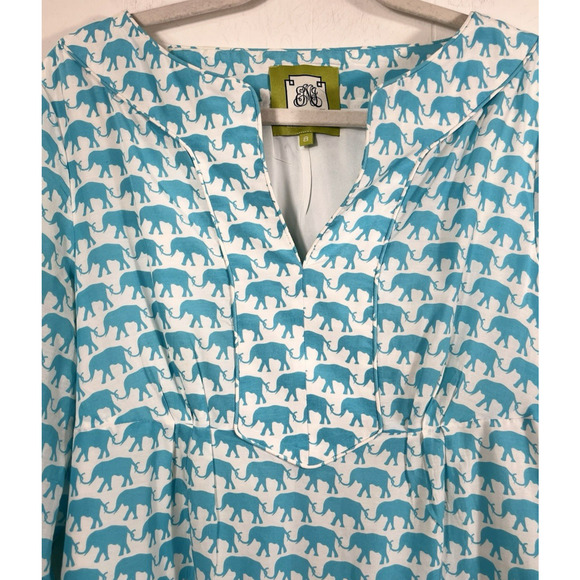 Elizabeth McKay Silk Blend Elephant Dress Aqua Tunic Sheath Size 8 Resort Preppy - Picture 6 of 13